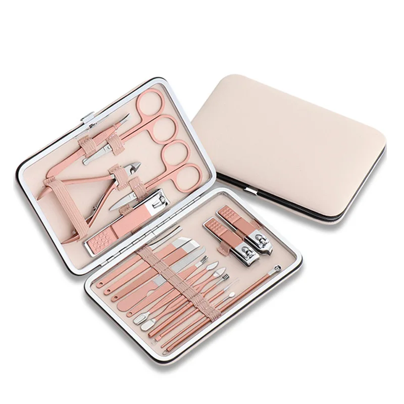 Cena 12 18pc narzędzia do manicure paznokci Clipper szczypce profesjonalny manicure zestaw narzędzi podróży narzędzie do pedicure zestaw z przypadku do paznokci zestaw do pedicure