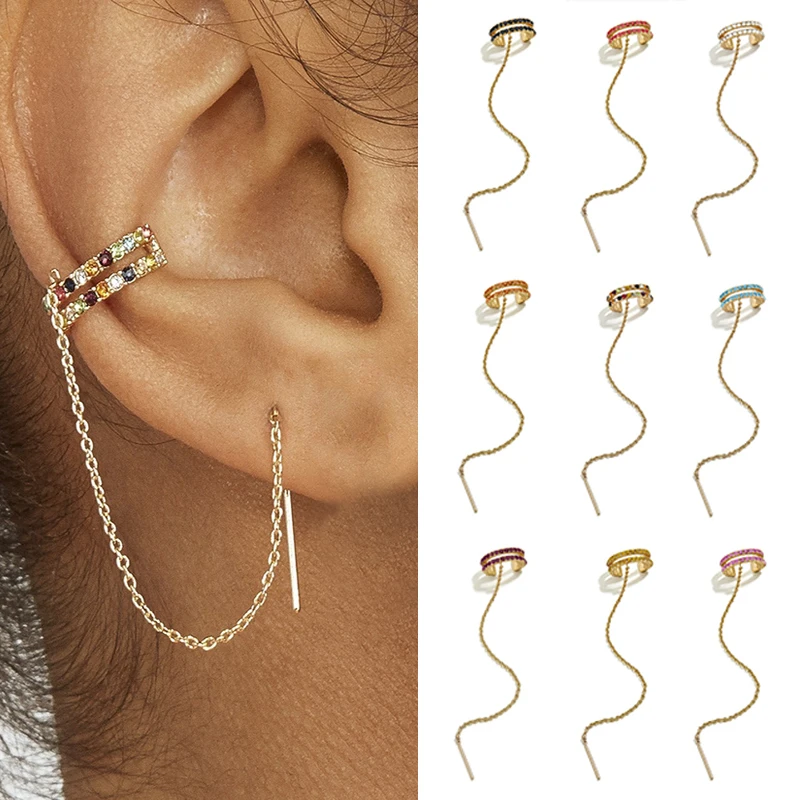 Tassel earring Elegant Chain Unique Hoop Earrings Vintage Chain Earcuffs Crystal Earring fashion Ear Clip Special Punk party