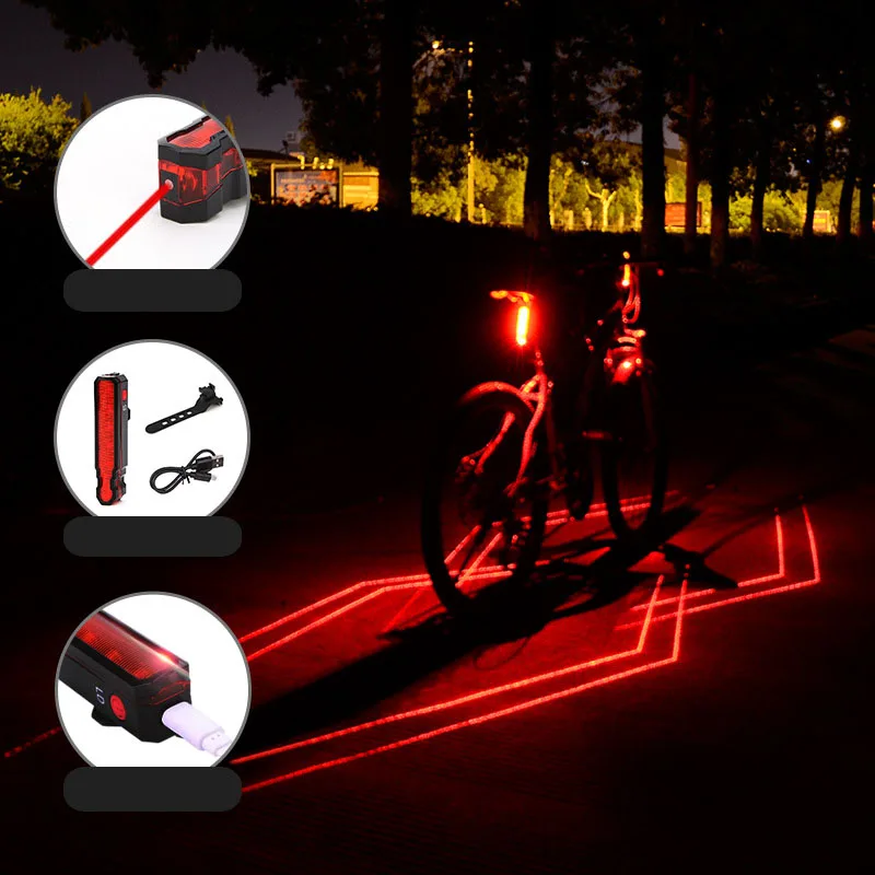 Велосипедный светильник, зарядка через usb, светодиодный светильник Tai, велосипедный Предупреждение ющий светильник, ночной уличный красный лазерный задний светильник для велосипеда, запчасти для велоспорта