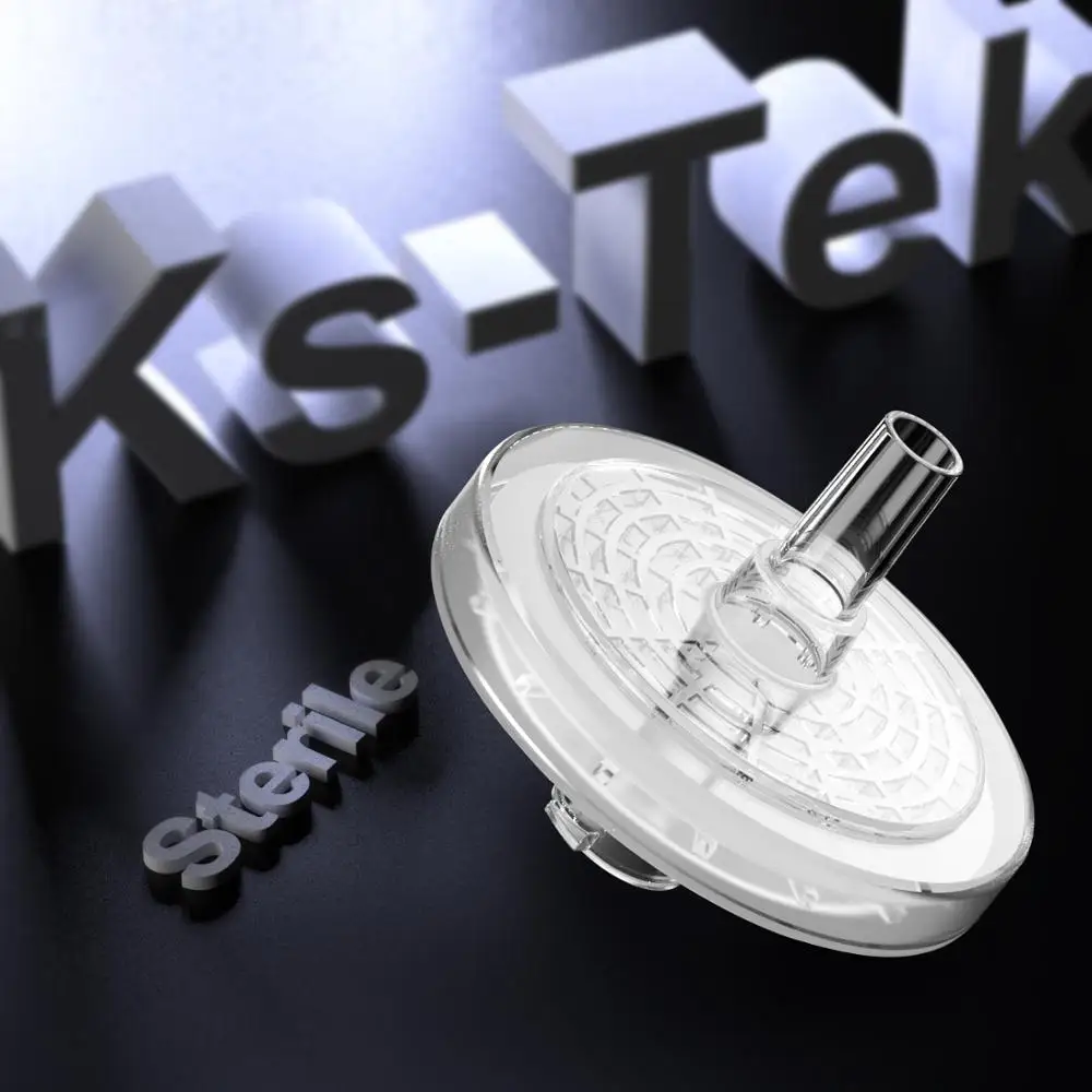 Sterile Syringe Filters,PTFE Membrane 0.45μm Pore Size,25mm Diameter,25 Pcs Individually Packed by Ks-Tek