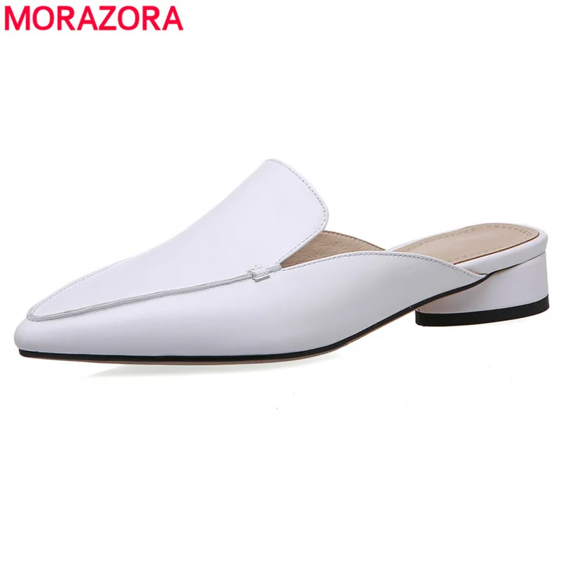 

MORAZORA Plus size 34-43 New genuine leather shoes pointed toe low heels women mules fashion summer sandals women street shoes
