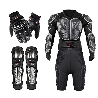 6pcs set WOSAWE велосипедная Защитная Куртка Броня сплав нержавеющая сталь MTB Защитное снаряжение для мотокросса куртка+ шорты брюки+ наколенники+ перчатки - Цвет: 6pcs set