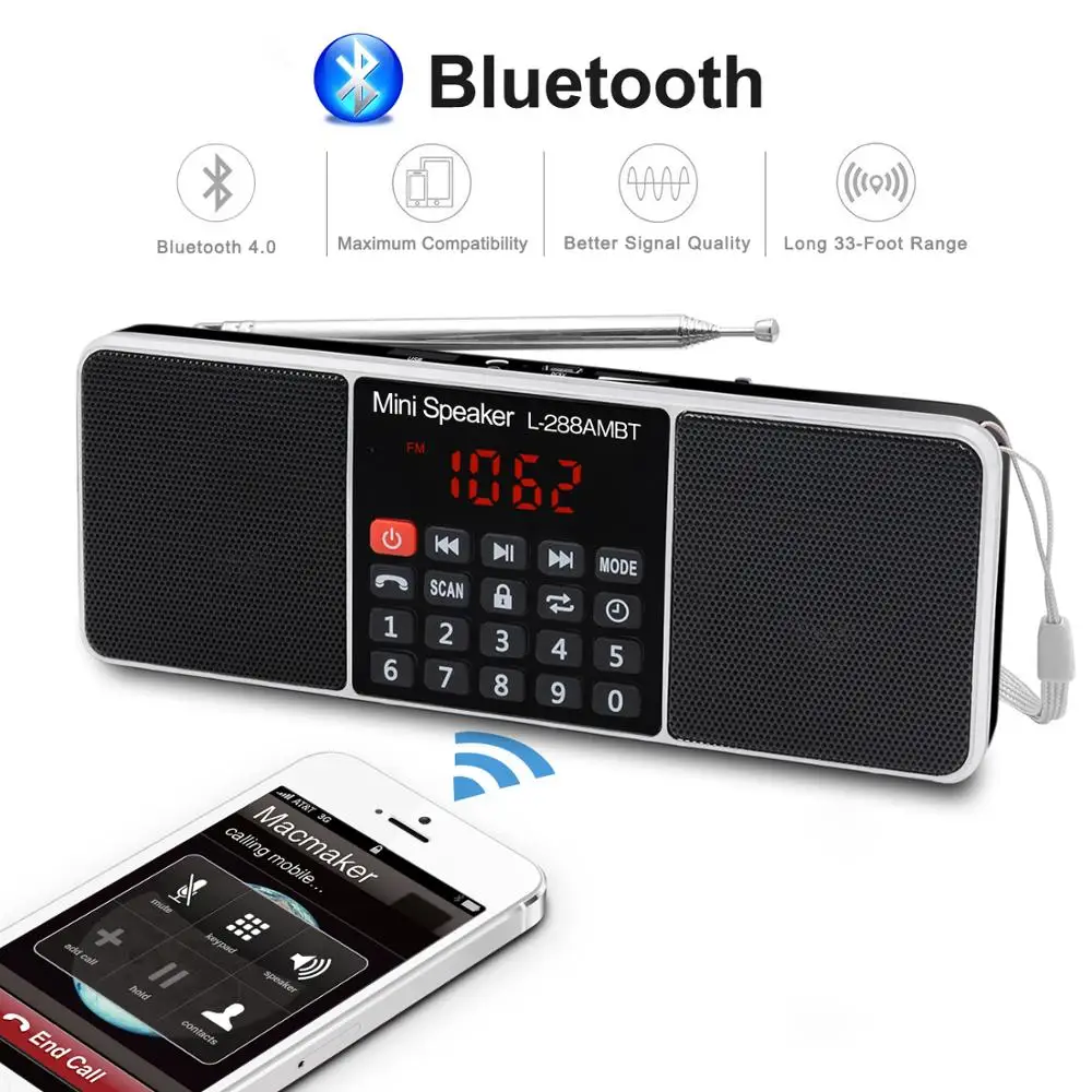 Online Lefon Digitale Tragbare Radio AM FM Bluetooth Lautsprecher Stereo MP3 Player TF SD Karte USB Stick Freisprechen Anruf LED display Screen