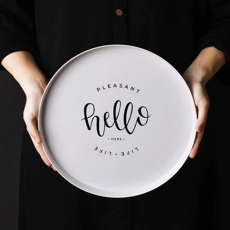 

Nordic Style Square Round Plastic Breakfast Plate Home Living Room Fruit Tea Cup Tray Snack Buffet Sushi Steak Plate Dishes