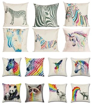 

New Hot Animals Zebra Unicorn Elephant Wolf Bird Cushion Cover Premium Linen Throw Pillow Covers Decorative Home Couch Christmas