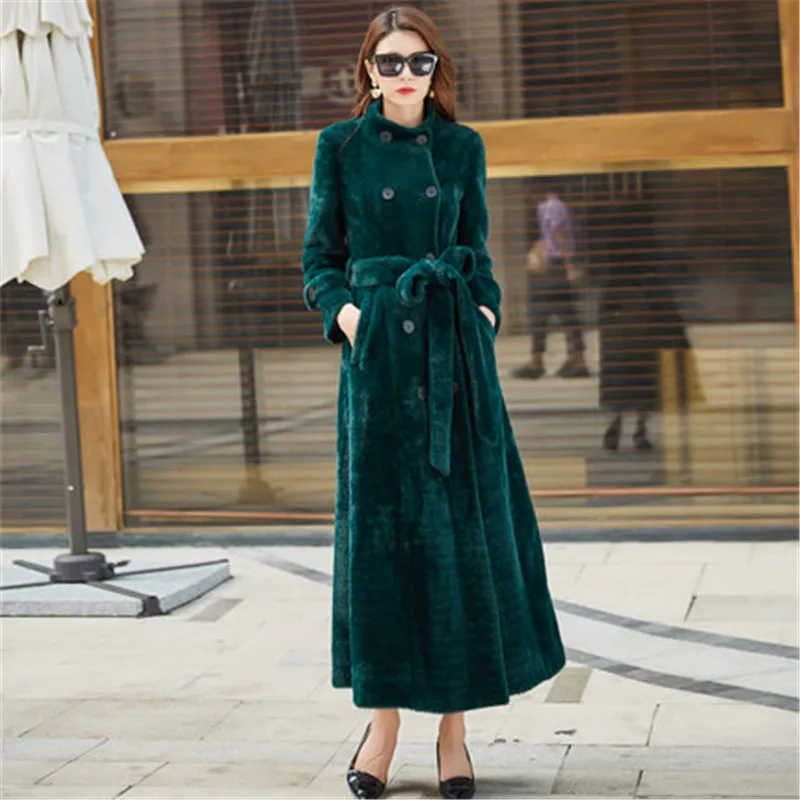 Dark green Новинка, Длинная женская куртка выше колена, зимняя, новая, толстая, модная, двубортная, шуба, мех норки, высокое качество, Женская куртка G1288 - Цвет: Dark green