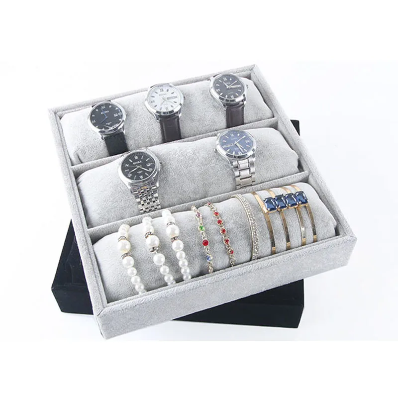 New Design 3 Grids Watches Holder Bracelets Anklet Hair-binding Tray Jewelry Display Jewellery Organizer Removable Long Pillows 50pcs lot hair clips display cards blue kraft paper hairpin cardboard holder for diy hair jewelry display packaging price tag