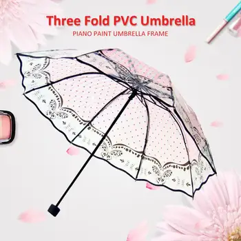

Transparent Umbrella Rain Thicken Three-folding Printing Windproof Automatic Plastic Creative Mini Portable Umbrella Rain Women