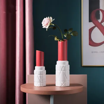 

CREATIVE CERAMIC VASE LOVELY LIPSTICK MODERN NORDIC STYLE FLOWER ARRANGEMENT ACCESSORIES LIVING ROOM HOME DECORATION FLOWE X3104