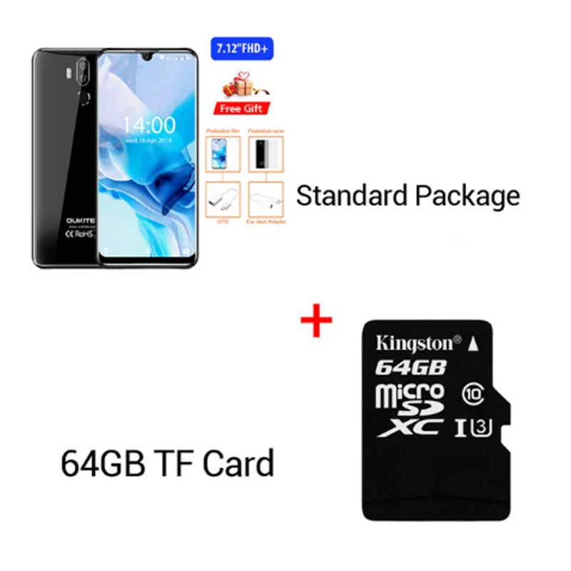 OUKITEL K9 водослива 7,1" FHD+ 1080*2244 16MP+ 2MP/8MP мобильный телефон 4GB 64GB Face ID смартфон 6000mAh 5 V/6A Быстрая зарядка OTG - Цвет: Black N 64GB Card