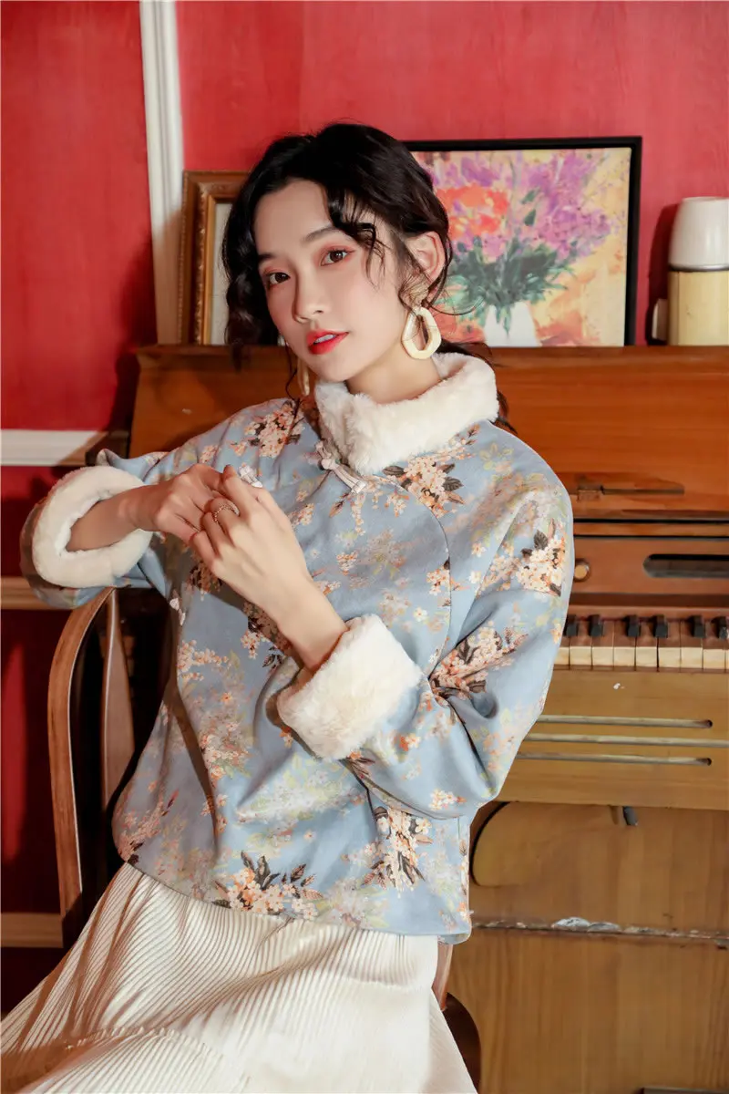 XITAO китайский стиль Cheongsam Hanfu Топ женский винтажный элегантный костюм Tang плюс бархатный сохраняющий тепло Осенняя зимняя одежда для женщин XJ2765