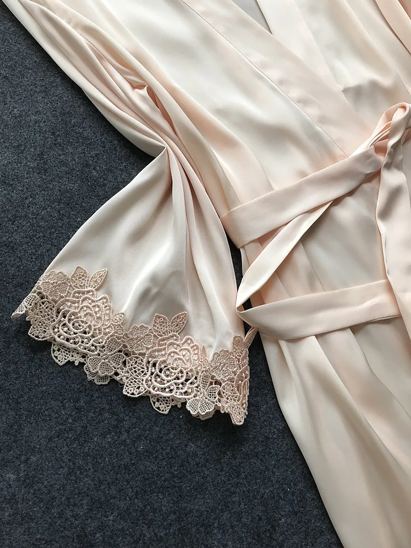 New 4 Pcs Robe Set+ Nightdress+Top+Shorts Silk Satin Bathrobe Set Summer Sleepwear Lace Nightwear Set For Women Pijama Mujer