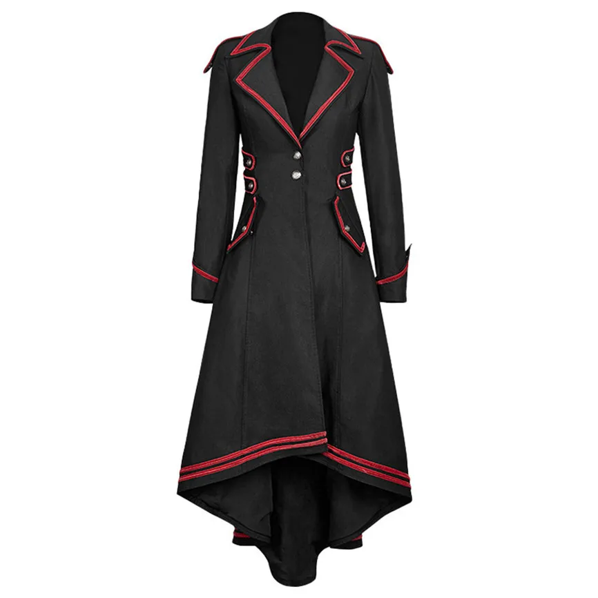 Женская готическая негабаритная куртка, модная длинная куртка, пальто со шлейфом, винтажная средневековая одежда с отложным воротником, Chaqueta Mujer