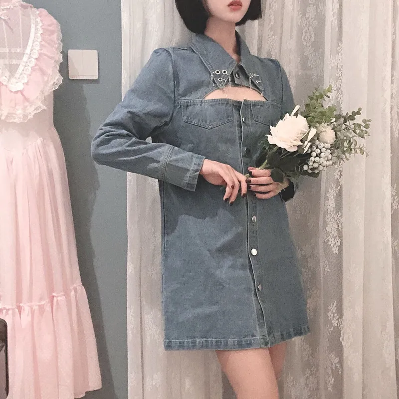 WHITNEY WANG осеннее модное уличная сексуальное открытое джинсовое платье женское шикарное джинсовое платье
