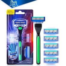 RZRIGUETTA бритвенные лезвия для мужчин набор 1 держатель и 2 лезвия 4 слоя из нержавеющей стали руководство лезвия для бритья Navalha De Barbear