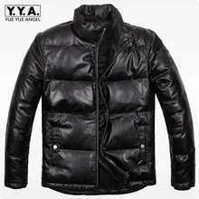 Новое поступление, куртка-пуховик из натуральной овечьей кожи, Высококачественная зимняя короткая мужская куртка со стоячим воротником, Chaqueta De Cuero