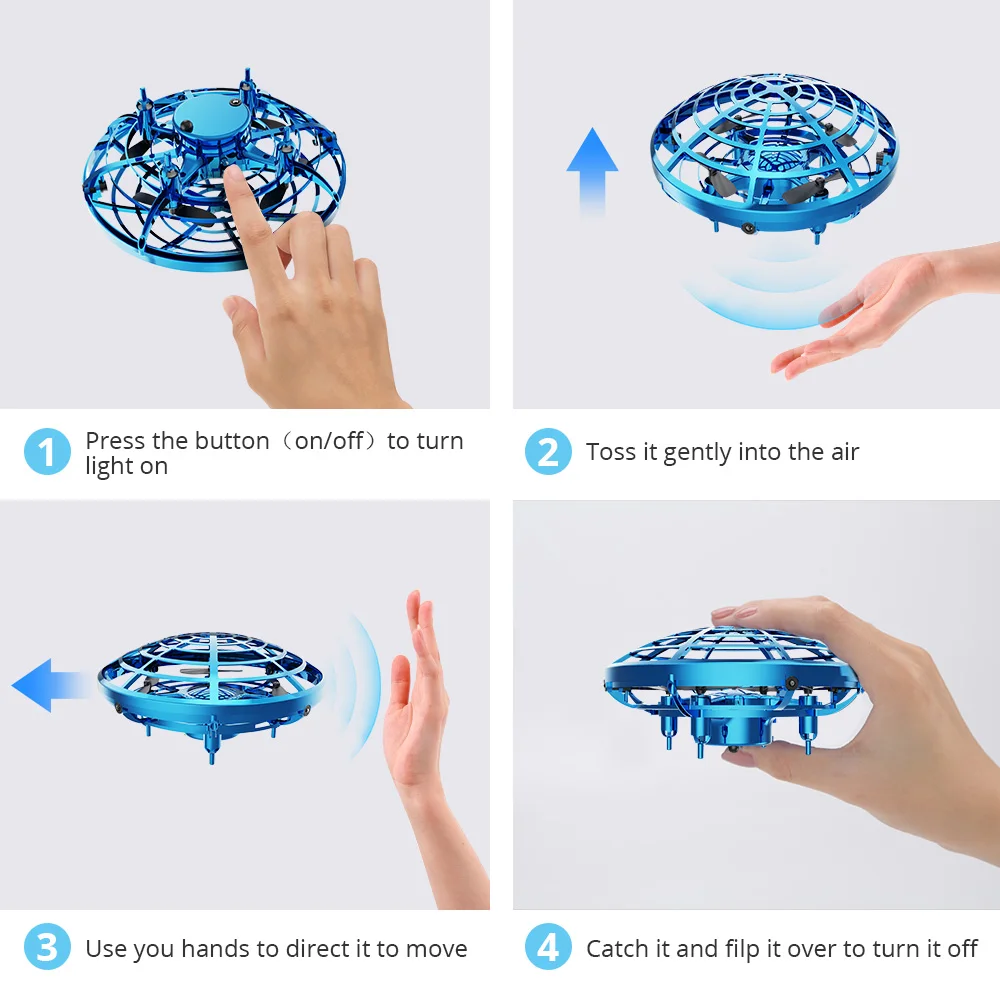 Holy Stone UFO Mini Drone Hand Operated Fly Anti Collision Quadcopter Upgraded 360 Drone Flight UFO Toys For Kids Helicopter