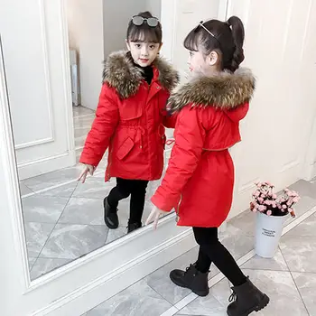 

Children Winter Jackets for Girls Warm Cotton-padded Coat Parka Kids Clothes Girls Fur Collar Hooded Thick Outerwear & Coats