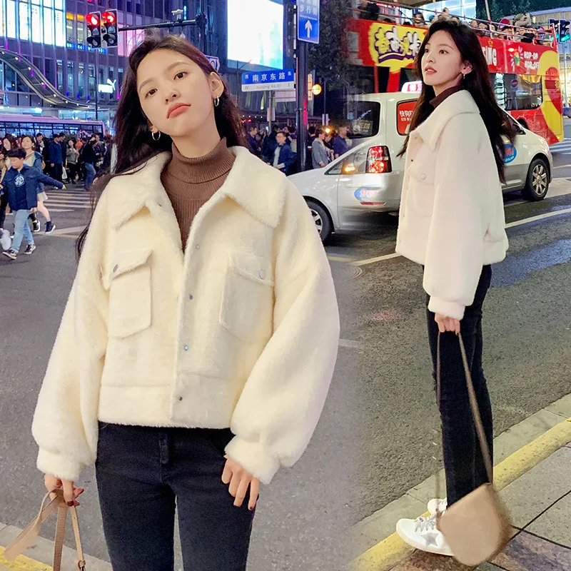 

Mink Cashmere Coat Women's Short 2019 New Style Autumn And Winter Versatile Short-height Thick Korean-style Loose-Fit Plush Velv