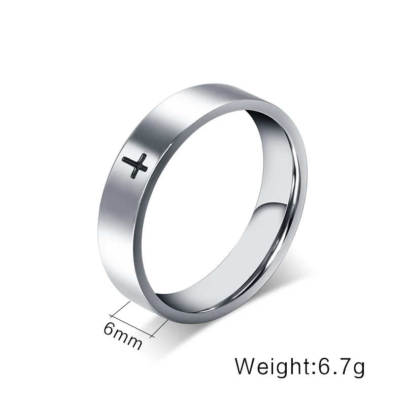 6mm 8mm Stainless Steel Cross Ring Christian Jesus Christ Lord Prayer for Men and Women
