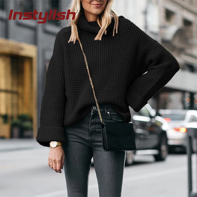 

Women Autumn Winter Turtleneck Loose Sweater Vintage Batwing Sleeve Oversized Knitted Sweater Casual Pullover Harajuku Jumper