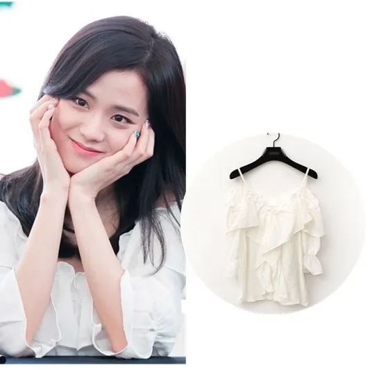 Kpop, черная розовая Женская летняя белая блузка Jisoo same, модные топы с открытыми плечами, женские корейские сексуальные яркие свободные рубашки с длинным рукавом