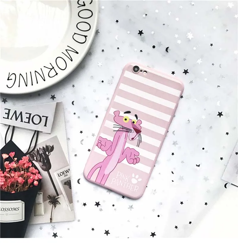 Милый чехол с рисунком Микки и розовой Пантеры для iphone 6 7 8 X XS Plus, силиконовый матовый мягкий чехол для телефона iphone 6