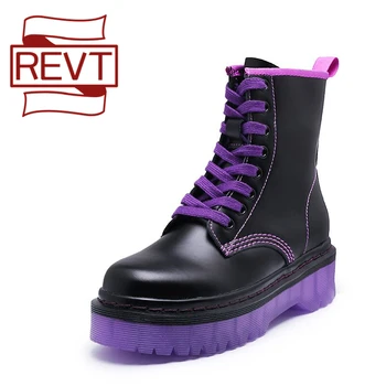 

Martens Boots REVT Womens Genuine Leather Candy Colors Martin Boots Winter Motorcycle Short Womens Boots Womens Shoes