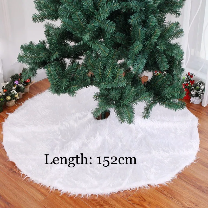 

152cm Large Size Christmas Tree Skirt Carpet Long Fur Plush Pure New Year Decoration for Home Navidad Noel Rug Xmas Cover YWYW13