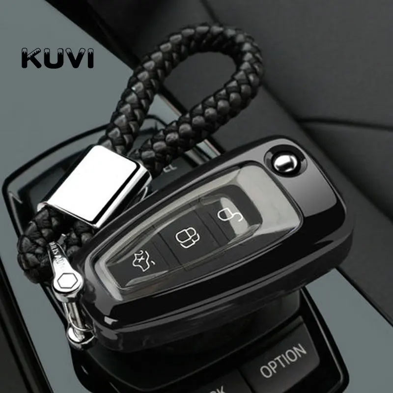 Чехол для ключей для Ford Ranger C-Max S-Max Focus Galaxy Mondeo Transit Tourneo Custom Focus 3 MK3 Focus 4 ключ Fob Case - Название цвета: black with keychain