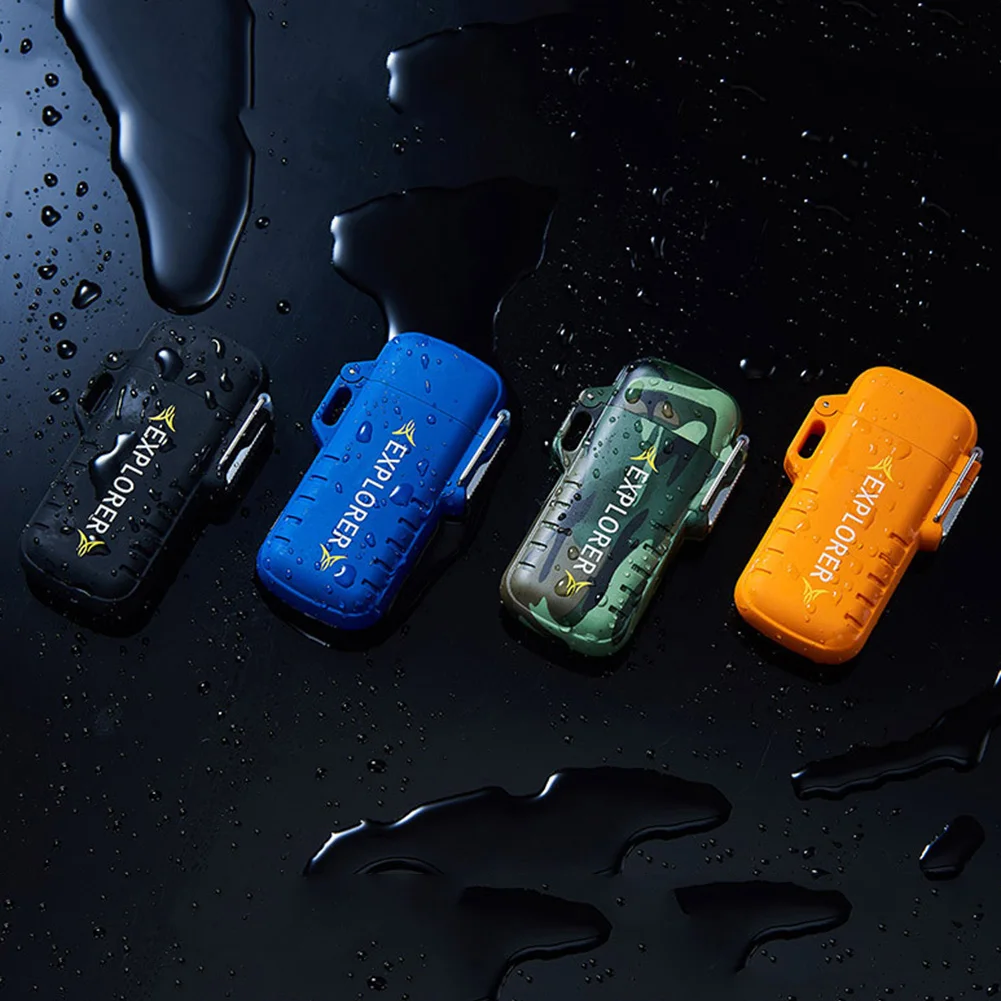 Наружная перезаряжаемая через USB Зажигалка Ветрозащитная Водонепроницаемая беспламенная двойная дуговая электрическая зажигалка