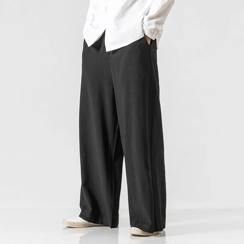 

Mens Nature Cotton Linen Baggy Trousers Men Casual Solid Straight Loose Pants Plus Size Wide Leg Pantalon Hombre