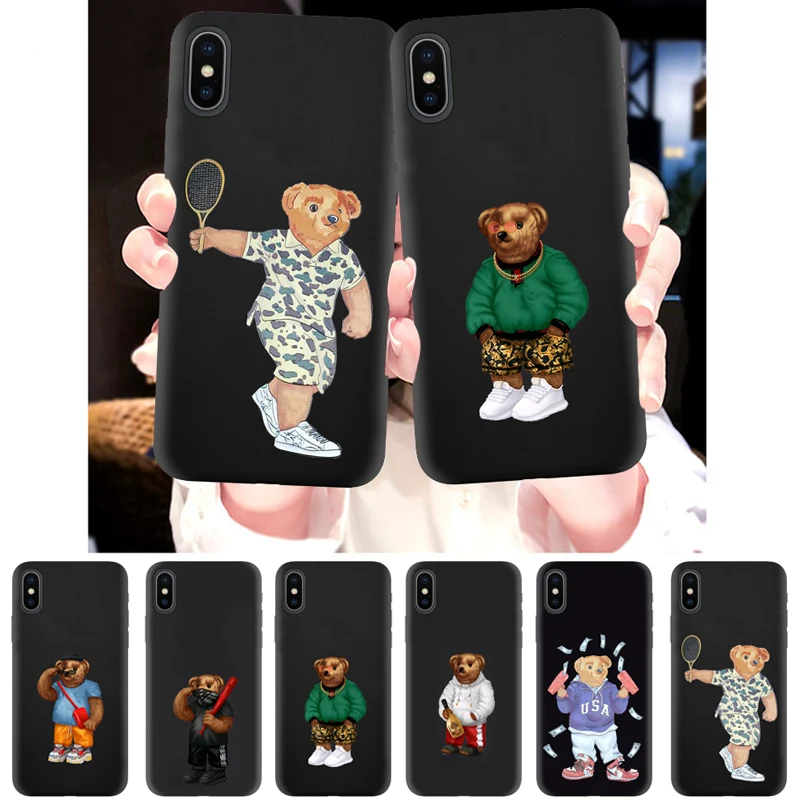 Роскошный итальянский чехол для iPhone X XR Xs Max 8 7 6 Plus 6S 5s SE Черный силиконовый