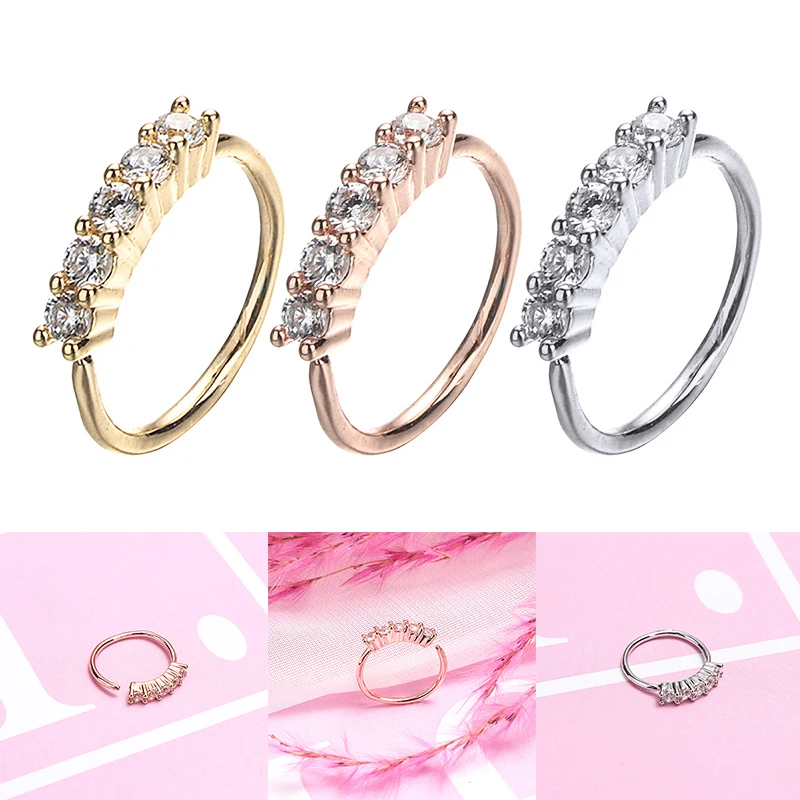 Модные 5 кристаллов нос кольцо из нержавеющей стали сексуальные стразы в для