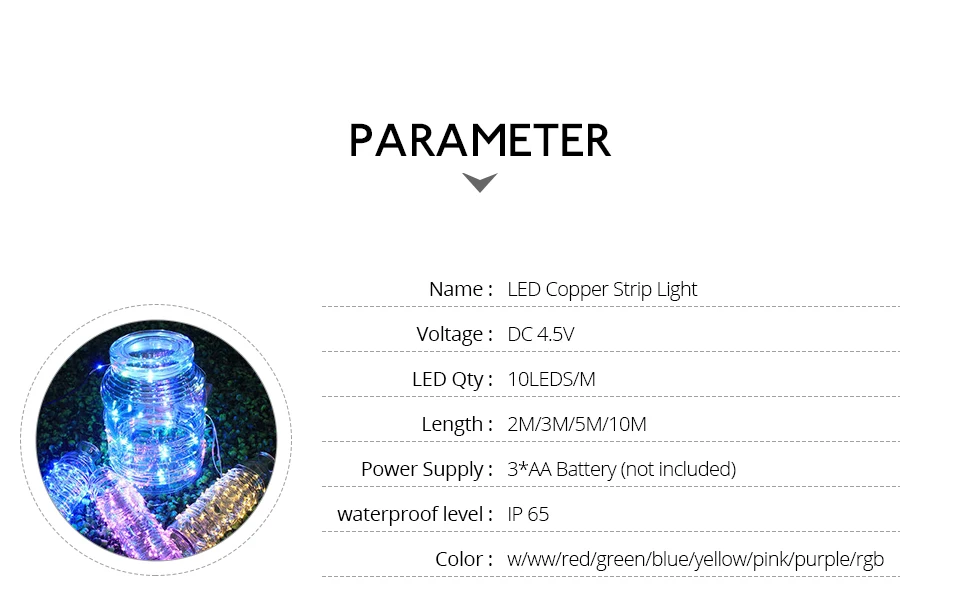 Светодиодная гирлянда из медного провода 10 м, 5 м, 3 м, 2 м, с питанием от батареи, сказочный светодиодный фонарь для праздника, Рождества, свадьбы, вечеринки