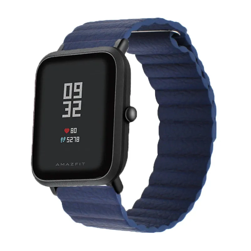 Кожаный браслет для Xiaomi huami amazfit Bip ремешок Смарт часы магнитный браслет на петле для amazfit GTS ремешок