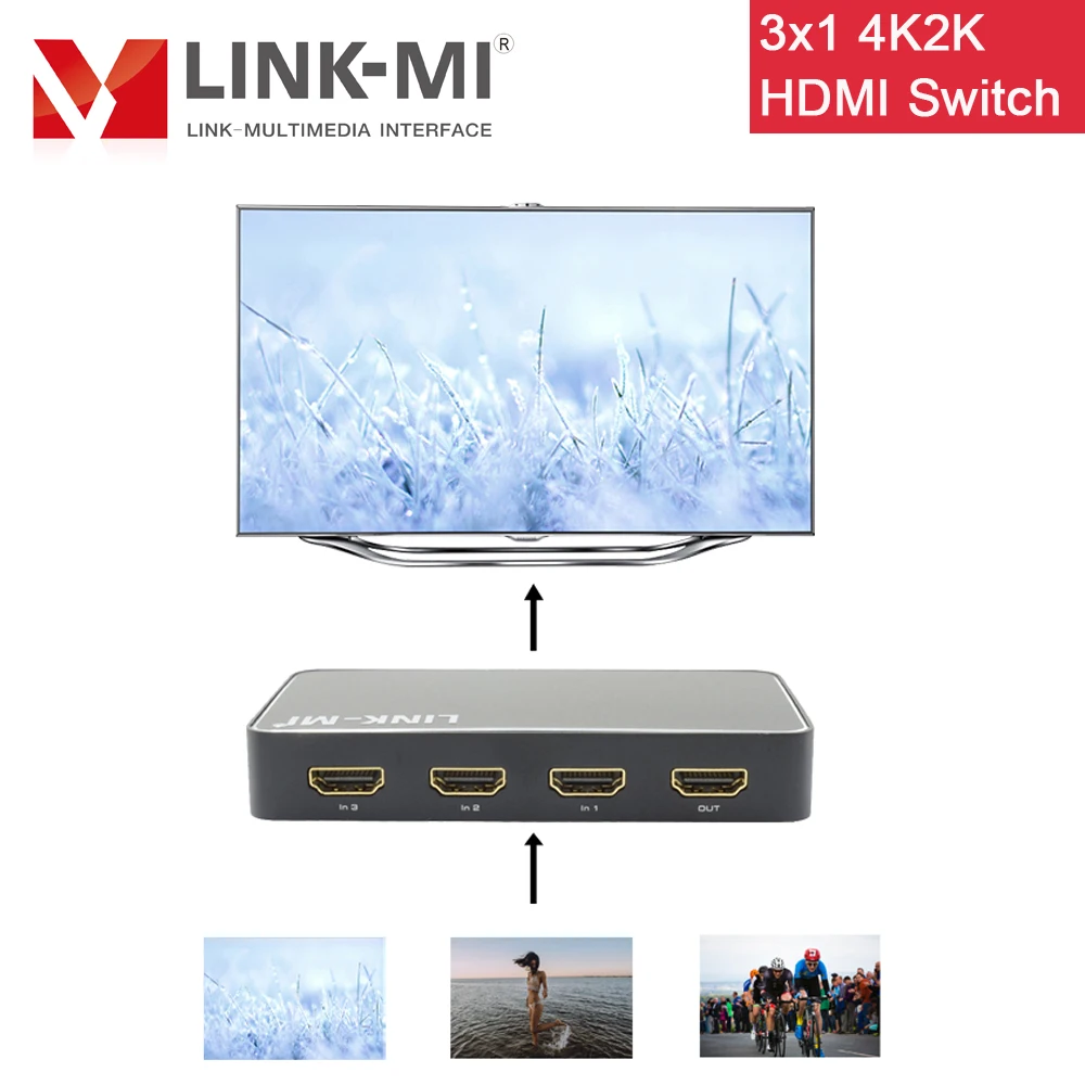 LINK-MI 2.0H301 HDMI 2 0 переключатель 3 в 1 4K x 2K @ 60 Гц с ИК-управлением и питанием от USB 7.1CH