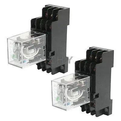 

2pcs HH54P 24VDC 4PDT Green LED DIN Mount Power Relay w PYF14A Socket