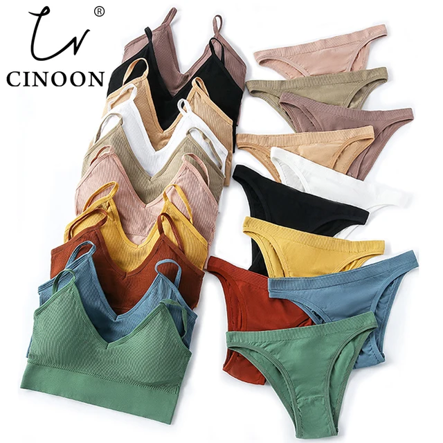 CINOON Women Seamless Bra Set Sexy Low Waist Panties Wire Free Bra Bralette Padded Lingerie Brassiere Soft Female Underwear Set 1