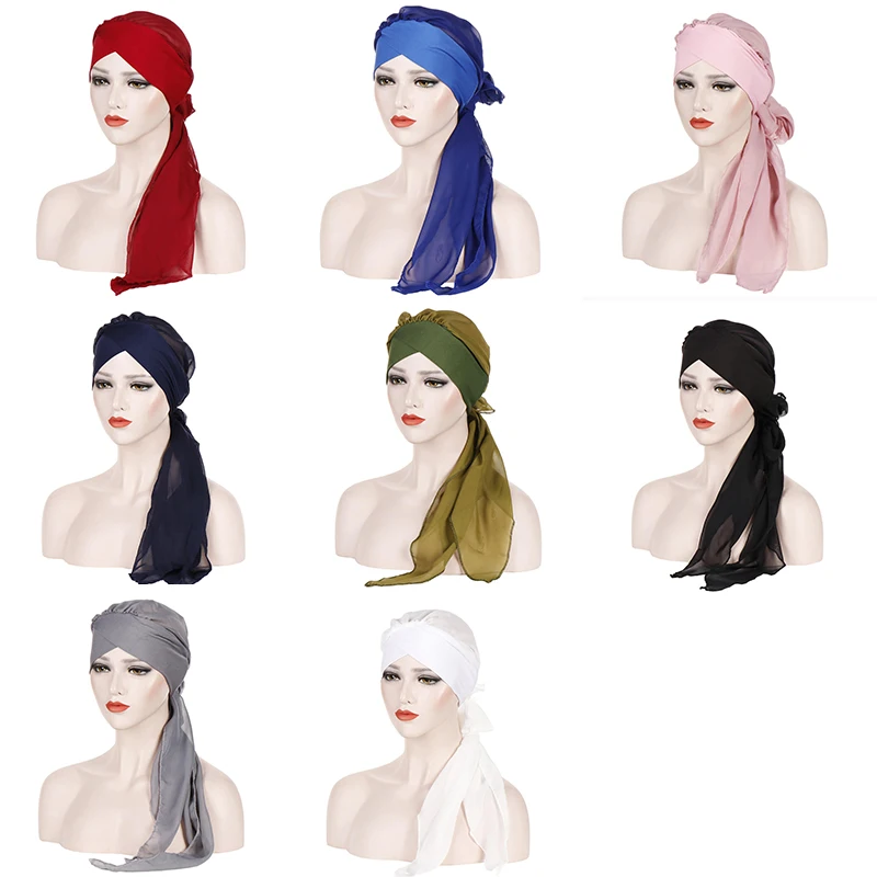

Muslim Women Solid Color Cotton Head Scarf Cap Head Wrap Hijab Cap Female Turban Cancer Chemo Hat Clothing Accessories