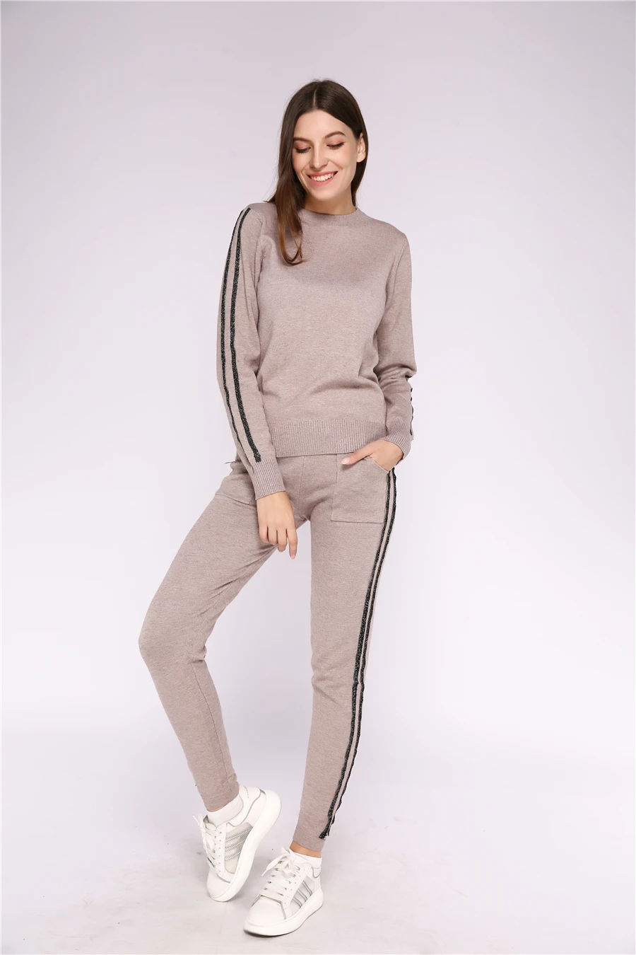 Knitted tracksuit for women Hooded Sweater Casual knitted suit Women 2 Piece set Zipper long sleeve Sporting women's suit