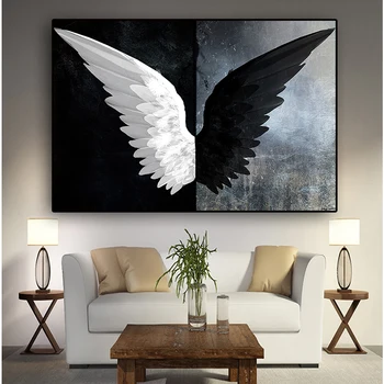 

Black White Powerful Feather Wings 5d diy diamond painting full drill mosaic painting angel diamond embroidery wall decor