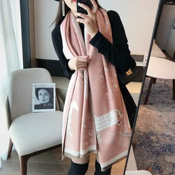 Female Winter Cashmere Scarf 2022 Design Print Large Size Pashmina Warm Scarves lady Shawls and Wraps Thick Stoles