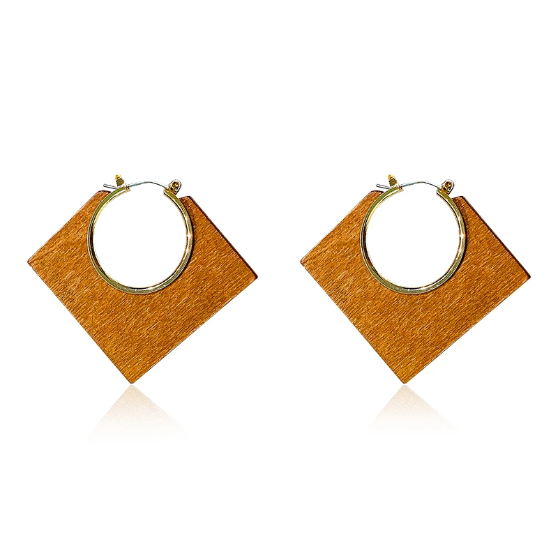 

DREJEW Big Geometric Square Red Blue Brown Hoop Earrings 2019 Statement Stainless Steel Alloy Earrings for Women Wedding HE9461