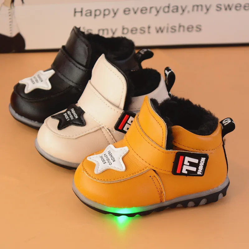 

2019 Winter New Style Large Cotton Warm BOY'S Heavy Fleece Lighting 0-2-Year-Old Female Baby Step BABY'S Shoes
