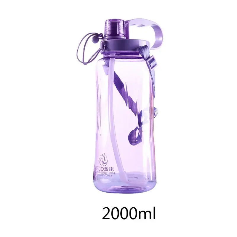 Purple 2000 ml Модная Спортивная бутылка для воды фитнес тренажерный зал Кемпинг Открытый Пикник Велоспорт чайник Портативный Легкий - Цвет: Purple 2000 ml