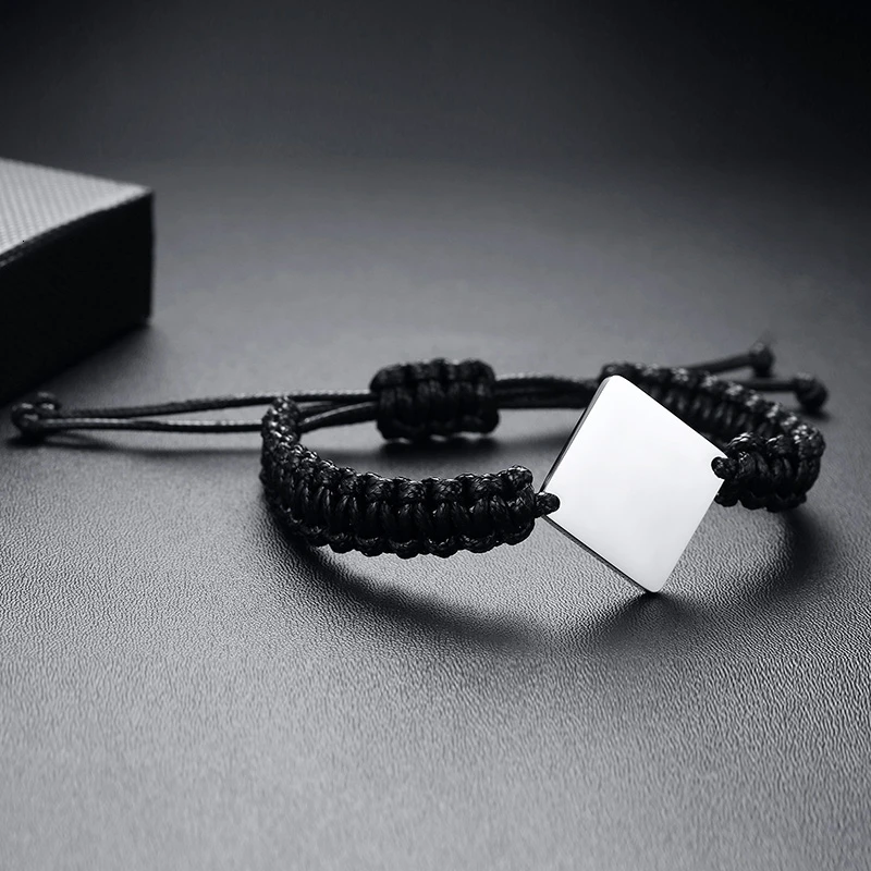 No Words Black Vnox, повседневные, мужские, ручной работы, плетеные, на веревочной цепочке, браслеты для женщин, с персонализированной гравировкой, на заказ, Подарки для него и для нее - Окраска металла: No Words Black