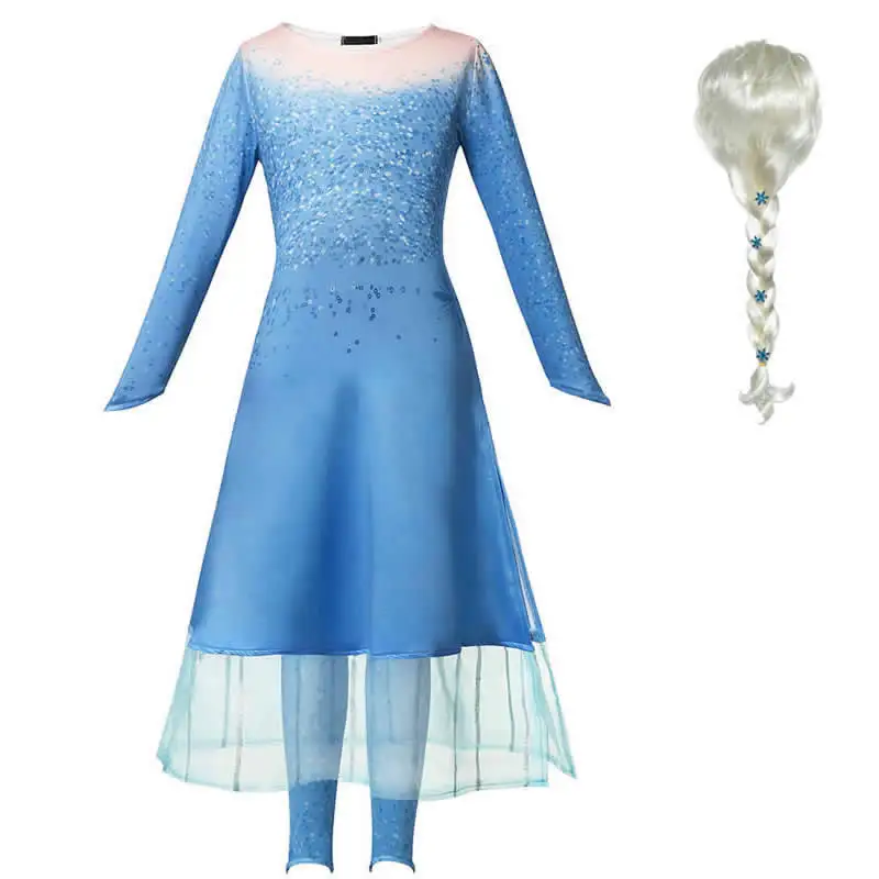Новое платье Эльзы для девочек зимние костюмы, светильник, комплект из 3 предметов одежда с принтом снежинки фатиновые платья с длинными рукавами и открытой спиной - Цвет: Dress C Sets 2