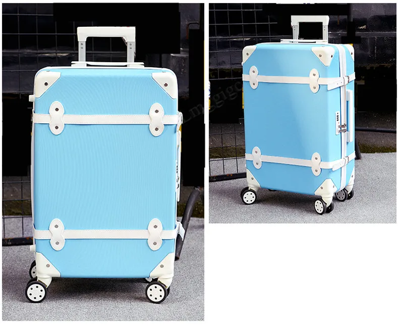 Runtongshanghang Male and Female Students Retro Suitcase Universal Wheel Trolley case Password Box Zipper Luggage Suitcase 22 inch Color : Blue