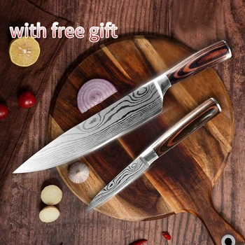 

Damascus Pattern Japanese Chef Knife for Bread Eviscerate Sliced Fruit Chinese Kitchen Knife Sharp Utility Cleaver